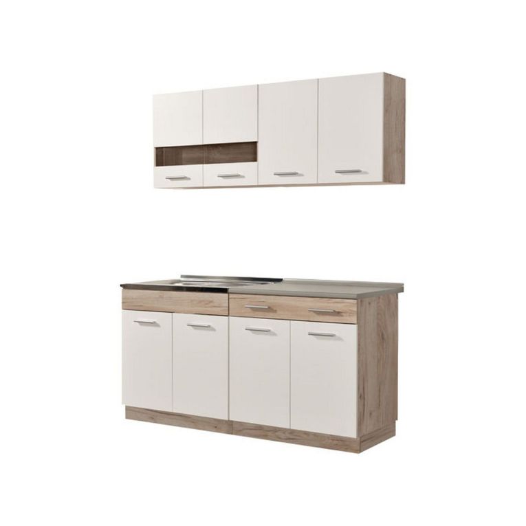 Cucina Bianco Marrone Rovere Con cassetto, Elettrodomestici non inclusi, 8 Ante - Solarolo