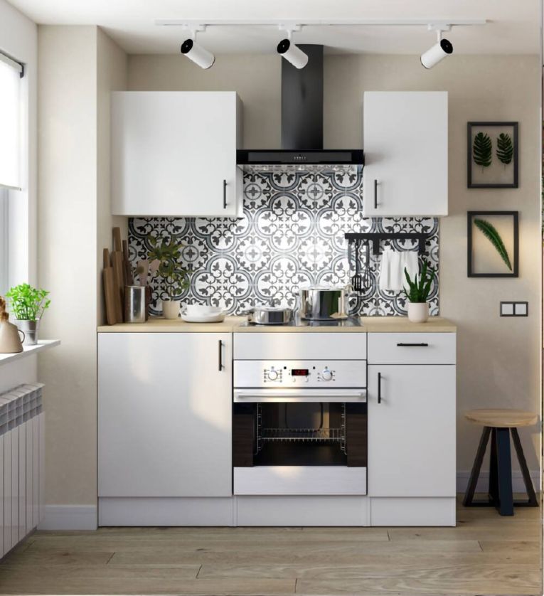 Cucina Bianco Marrone Rovere un Cassetto 4 Ripiani, Apertura Battente, Scorrevole - Thymira