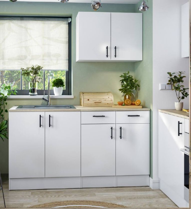 Cucina Bianco Marrone Rovere un Cassetto 7 Ripiani, Apertura Battente, Scorrevole - Velvenia
