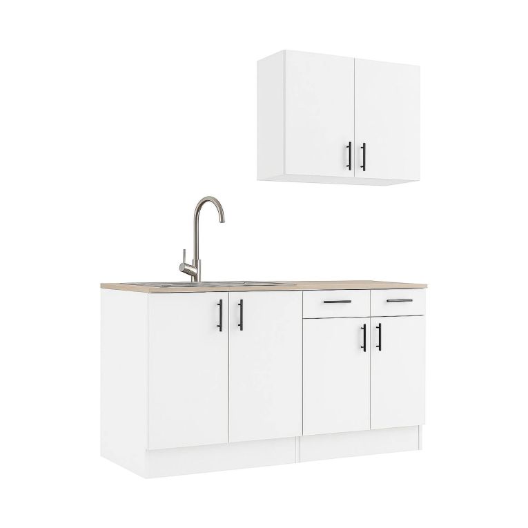 Cucina Bianco Marrone Rovere un Cassetto 7 Ripiani, Apertura Battente, Scorrevole - Velvenia
