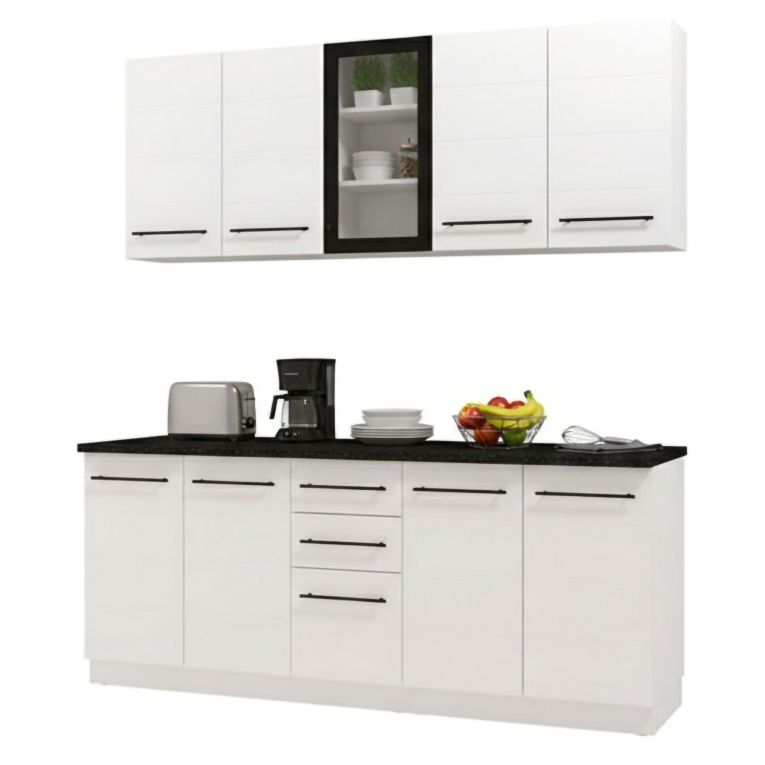 Cucina Bianco Nero Con cassetti, Elettrodomestici non inclusi, 10 Ante - Monale