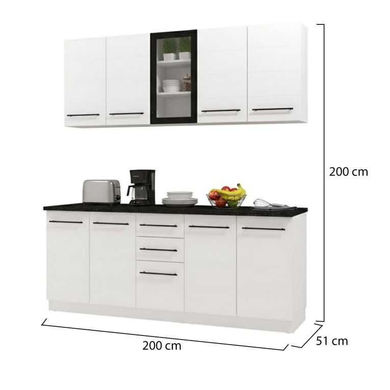 Cucina Bianco Nero Con cassetti, Elettrodomestici non inclusi, 10 Ante - Monale