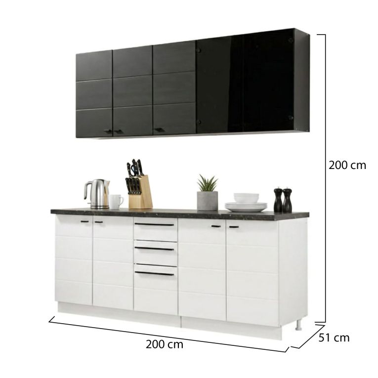 Cucina Bianco Nero Con cassetti, Elettrodomestici non inclusi, 10 Ante - Scerni