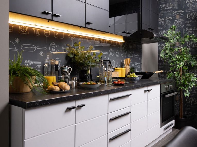 Cucina Bianco Nero Con cassetti, Elettrodomestici non inclusi, 10 Ante - Scerni