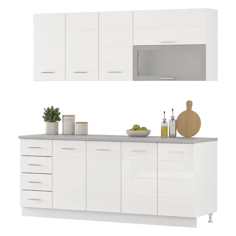 Cucina Bianco Opaco Bianco Lucido Con cassetti, Elettrodomestici non inclusi, Modulabile, Apertura Battente, Scorrevole - Riquew
