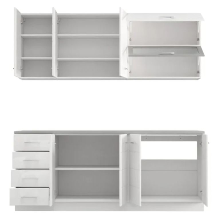 Cucina Bianco Opaco Bianco Lucido Con cassetti, Elettrodomestici non inclusi, Modulabile, Apertura Battente, Scorrevole - Riquew