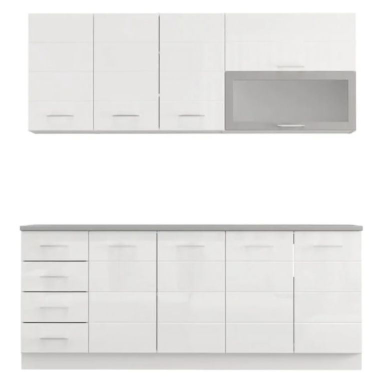 Cucina Bianco Opaco Bianco Lucido Con cassetti, Elettrodomestici non inclusi, Modulabile, Apertura Battente, Scorrevole - Riquew