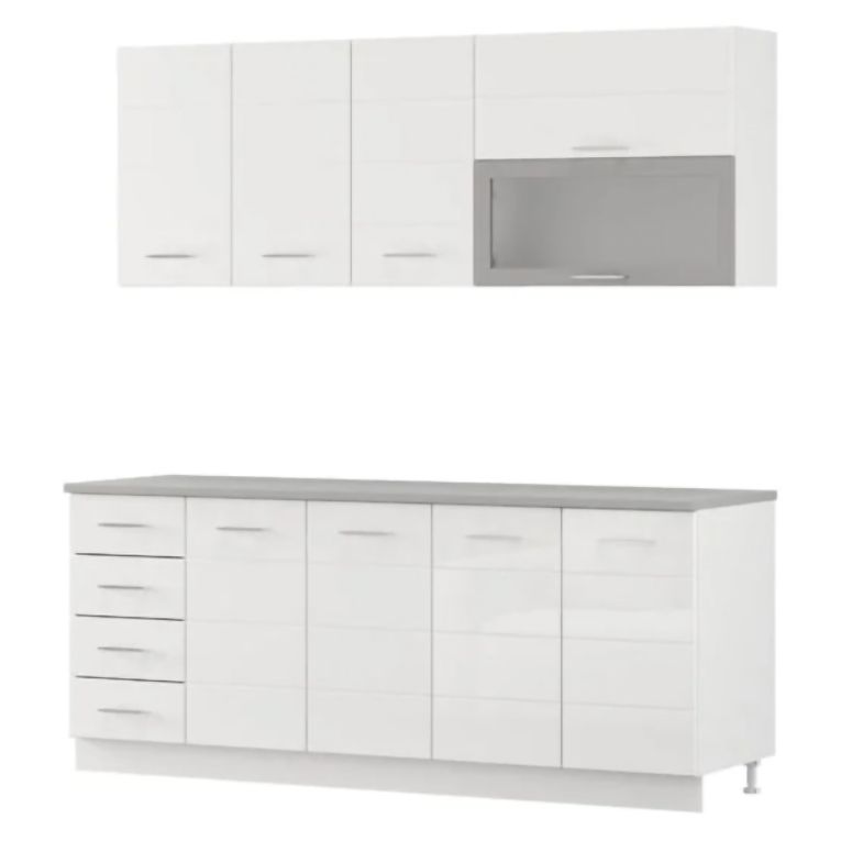 Cucina Bianco Opaco Bianco Lucido Con cassetti, Elettrodomestici non inclusi, Modulabile, Apertura Battente, Scorrevole - Riquew