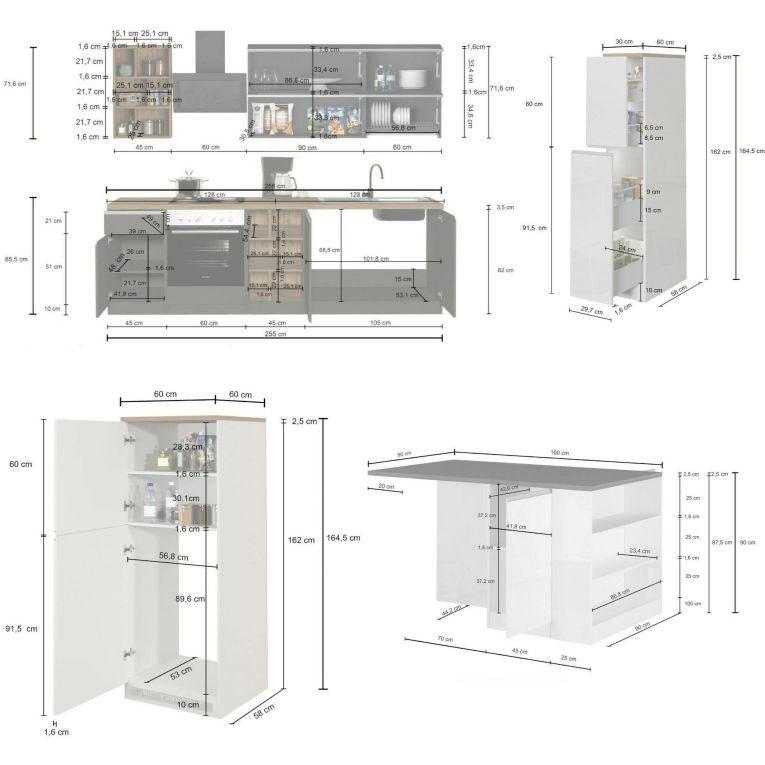 Cucina Grigio Ardesia Grigio Ardesia 31 Ripiani Modulabile, 3 Cassetti Made in Italy - Arlo