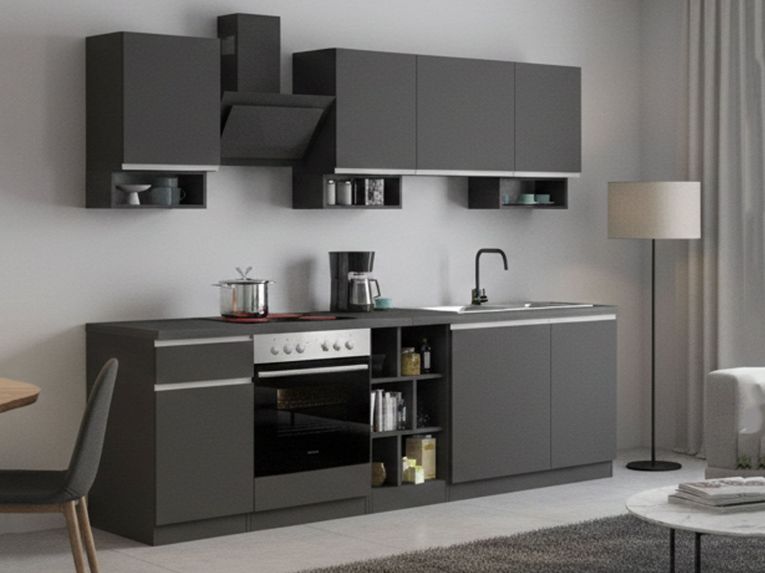 Cucina Grigio Ardesia Grigio Ardesia Con cassetti, Elettrodomestici non inclusi, 7 Ante Made in Italy - Attimis