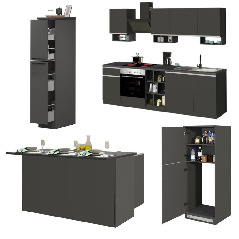 Cucina Grigio Ardesia Grigio Ardesia Con cassetti, Elettrodomestici non inclusi, Modulabile Made in Italy - Arlo