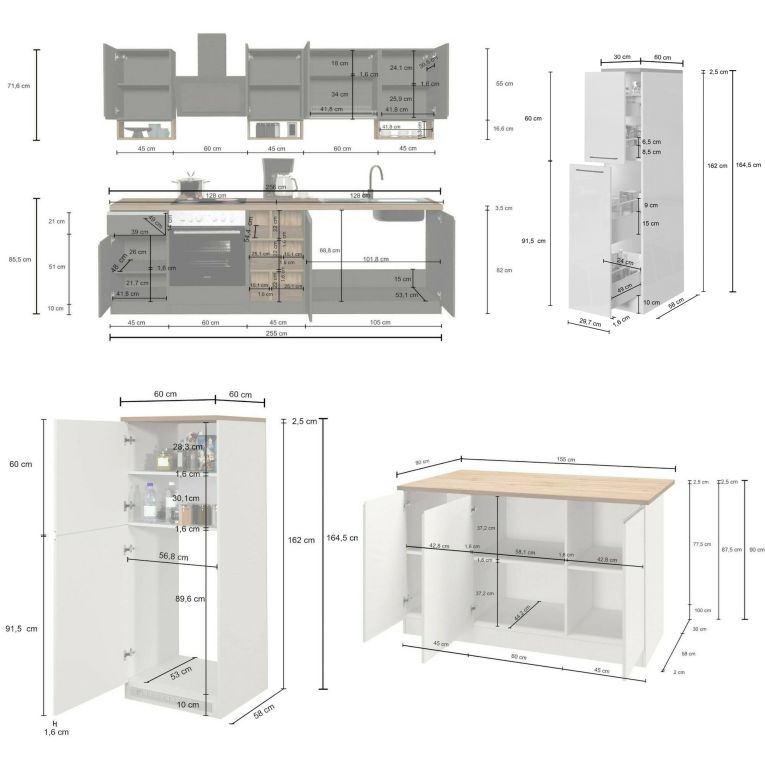 Cucina Grigio Ardesia Grigio Ardesia Con cassetti, Elettrodomestici non inclusi, Modulabile Made in Italy - Arlo