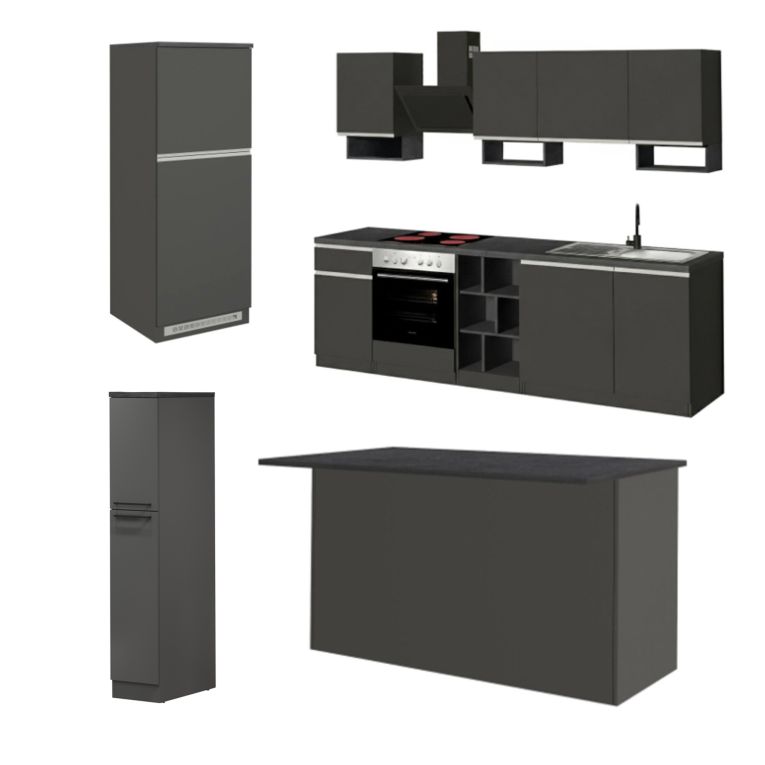 Cucina Grigio Ardesia Grigio Ardesia Con cassetti, Elettrodomestici non inclusi, Modulabile Made in Italy - Arlo