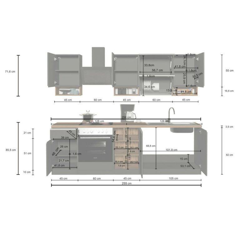 Cucina Grigio Ardesia Grigio Ardesia Con cassetti, Elettrodomestici non inclusi, Modulabile Made in Italy - Attiko
