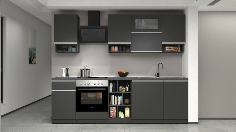 Cucina Grigio Ardesia Grigio Ardesia Con cassetti, Elettrodomestici non inclusi, Modulabile Made in Italy - Attiko