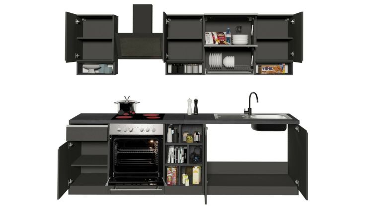 Cucina Grigio Ardesia Grigio Ardesia Con cassetti, Elettrodomestici non inclusi, Modulabile Made in Italy - Attiko