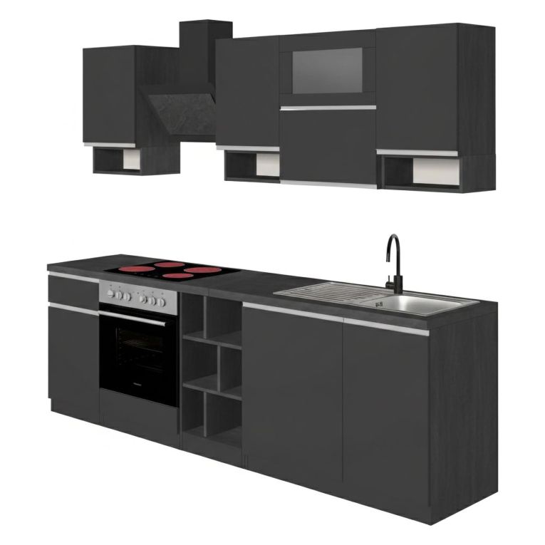 Cucina Grigio Ardesia Grigio Ardesia Con cassetti, Elettrodomestici non inclusi, Modulabile Made in Italy - Attiko