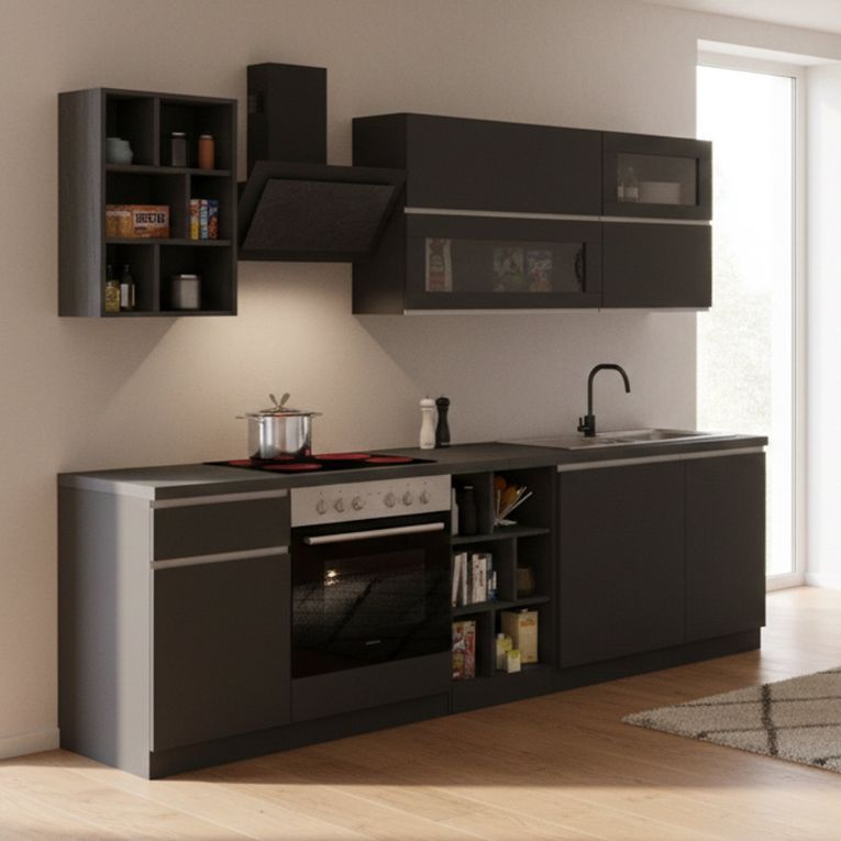 Cucina Grigio Ardesia Grigio Ardesia Con cassetti, Elettrodomestici non inclusi, Modulabile Made in Italy - Fonti