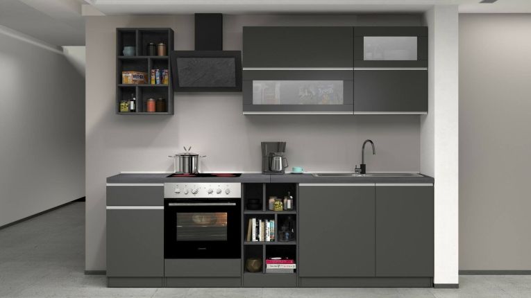 Cucina Grigio Ardesia Grigio Ardesia Con cassetti, Elettrodomestici non inclusi, Modulabile Made in Italy - Fonti
