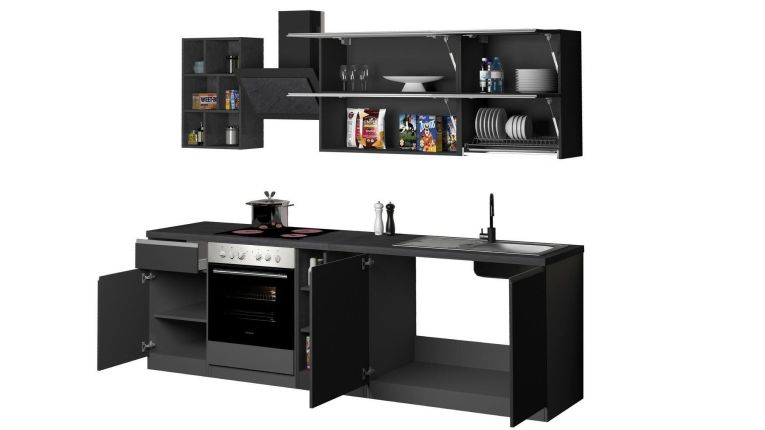 Cucina Grigio Ardesia Grigio Ardesia Con cassetti, Elettrodomestici non inclusi, Modulabile Made in Italy - Fonti