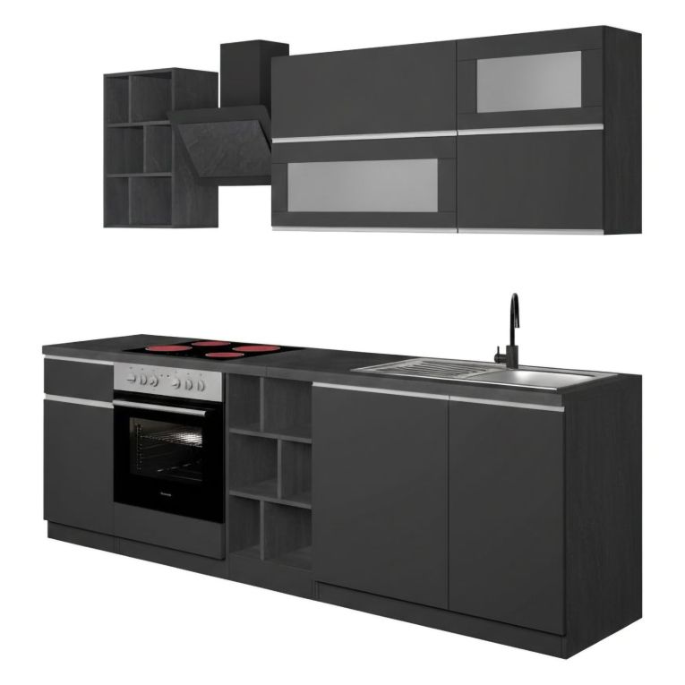 Cucina Grigio Ardesia Grigio Ardesia Con cassetti, Elettrodomestici non inclusi, Modulabile Made in Italy - Fonti