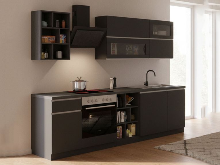 Cucina Grigio Ardesia Grigio Ardesia Con cassetti, Elettrodomestici non inclusi, Modulabile Made in Italy - Fonti