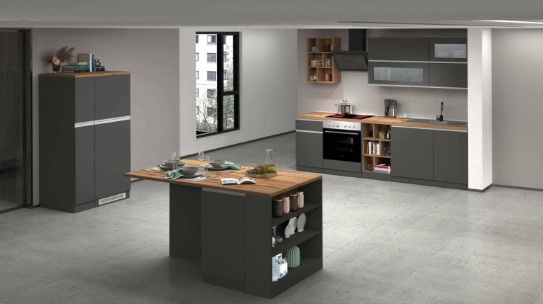 Cucina Grigio Ardesia Marrone Rovere 31 Ripiani Modulabile, 3 Cassetti Made in Italy - Appiah
