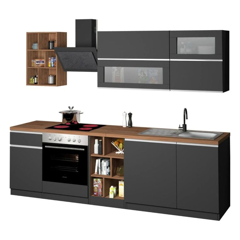 Cucina Grigio Ardesia Marrone Rovere Con cassetti, Elettrodomestici non inclusi, 5 Ante Made in Italy - Fonti