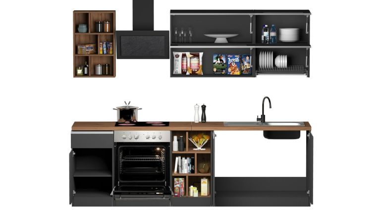 Cucina Grigio Ardesia Marrone Rovere Con cassetti, Elettrodomestici non inclusi, 5 Ante Made in Italy - Fonti