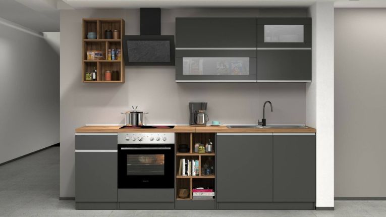 Cucina Grigio Ardesia Marrone Rovere Con cassetti, Elettrodomestici non inclusi, 5 Ante Made in Italy - Fonti
