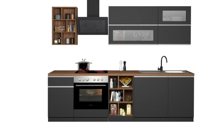 Cucina Grigio Ardesia Marrone Rovere Con cassetti, Elettrodomestici non inclusi, 5 Ante Made in Italy - Fonti