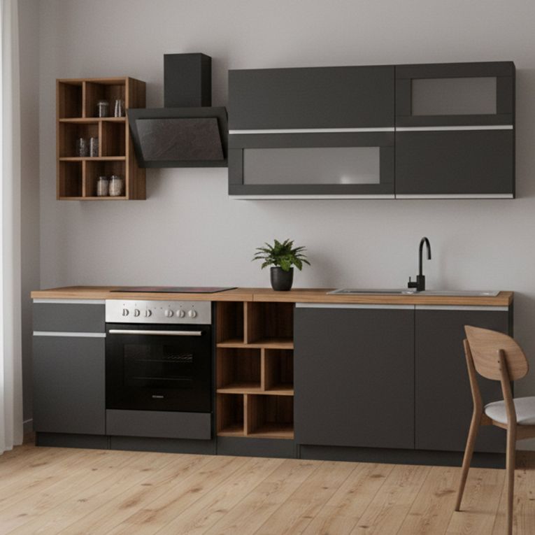 Cucina Grigio Ardesia Marrone Rovere Con cassetti, Elettrodomestici non inclusi, 5 Ante Made in Italy - Fonti