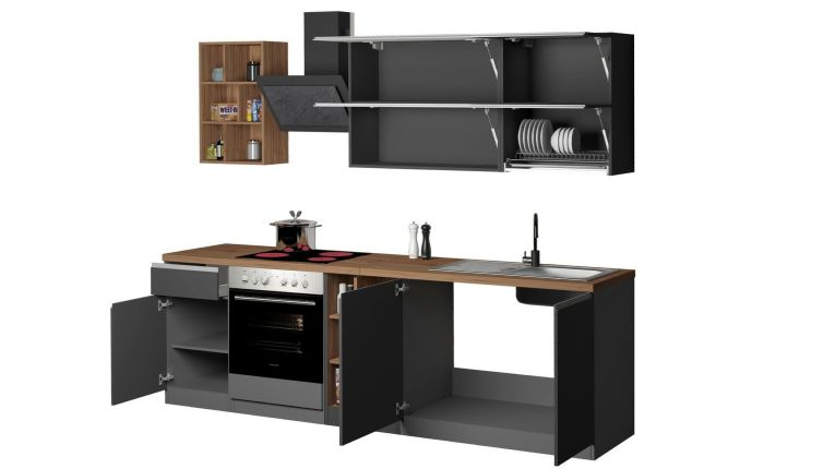 Cucina Grigio Ardesia Marrone Rovere Con cassetti, Elettrodomestici non inclusi, 5 Ante Made in Italy - Fonti
