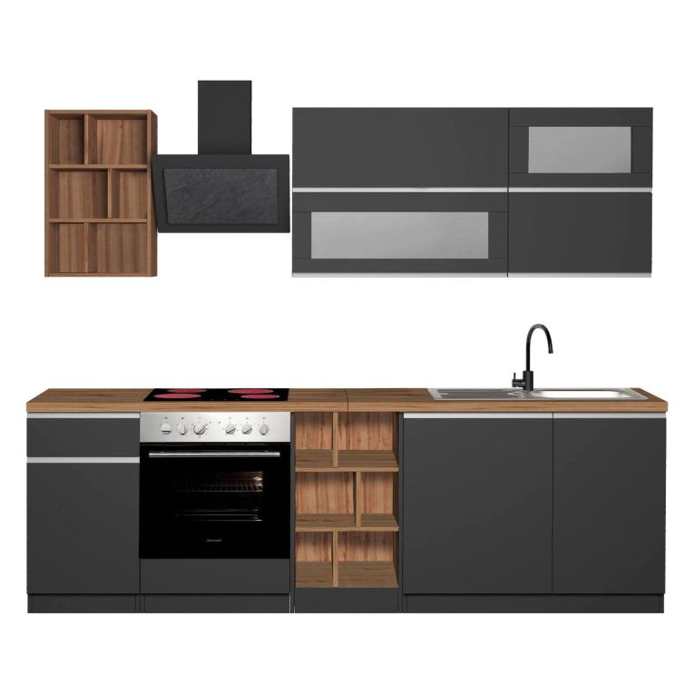 Cucina Grigio Ardesia Marrone Rovere Con cassetti, Elettrodomestici non inclusi, 5 Ante Made in Italy - Fonti