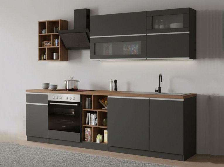 Cucina Grigio Ardesia Marrone Rovere Con cassetti, Elettrodomestici non inclusi, 5 Ante Made in Italy - Fonti