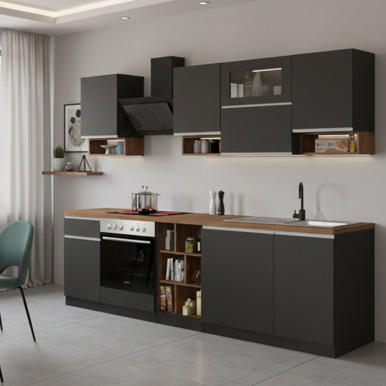 Cucina Grigio Ardesia Marrone Rovere Con cassetti, Elettrodomestici non inclusi, 7 Ante Made in Italy - Attimis