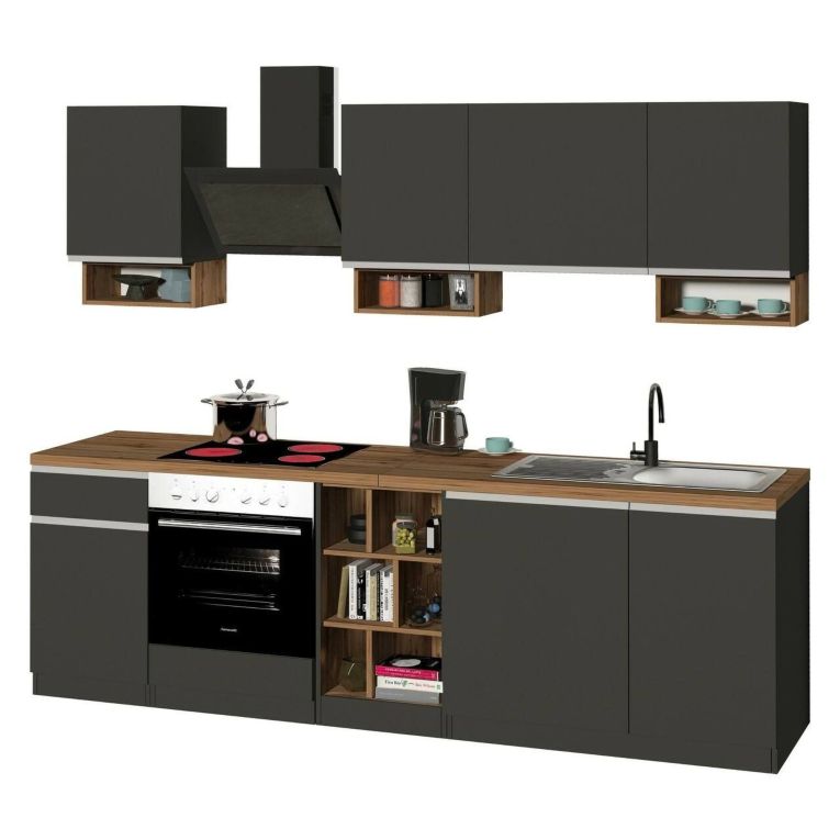 Cucina Grigio Ardesia Marrone Rovere Con cassetti, Elettrodomestici non inclusi, 7 Ante Made in Italy - Attimis