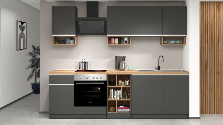 Cucina Grigio Ardesia Marrone Rovere Con cassetti, Elettrodomestici non inclusi, 7 Ante Made in Italy - Attimis