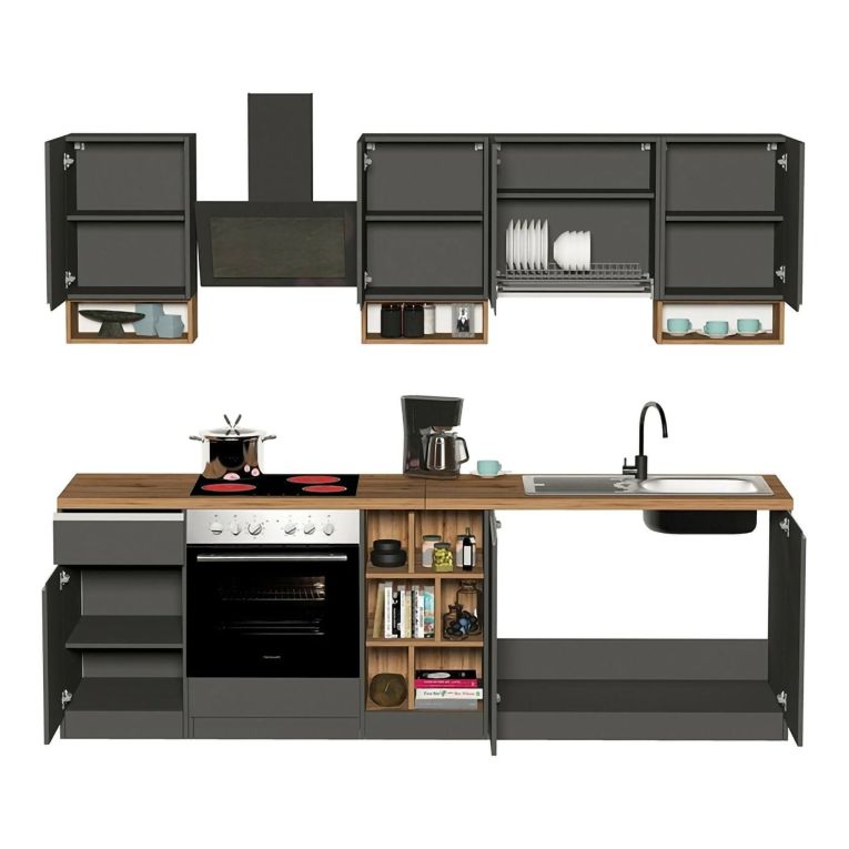 Cucina Grigio Ardesia Marrone Rovere Con cassetti, Elettrodomestici non inclusi, 7 Ante Made in Italy - Attimis
