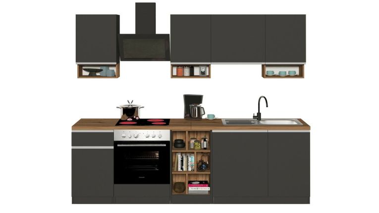 Cucina Grigio Ardesia Marrone Rovere Con cassetti, Elettrodomestici non inclusi, 7 Ante Made in Italy - Attimis