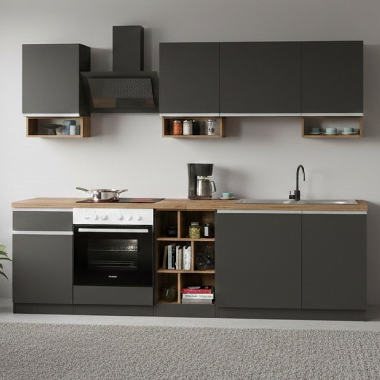 Cucina Grigio Ardesia Marrone Rovere Con cassetti, Elettrodomestici non inclusi, 7 Ante Made in Italy - Attimis