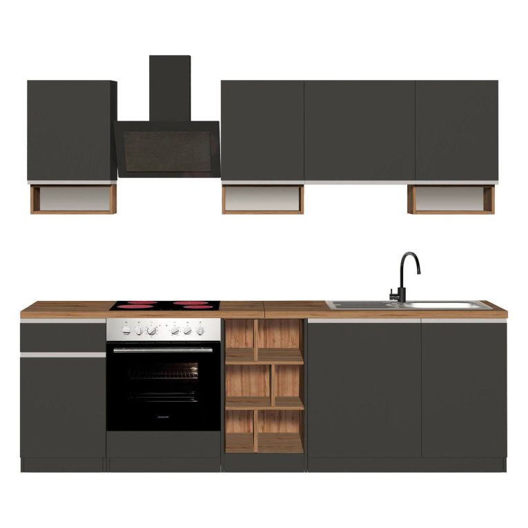 Cucina Grigio Ardesia Marrone Rovere Con cassetti, Elettrodomestici non inclusi, 7 Ante Made in Italy - Attimis