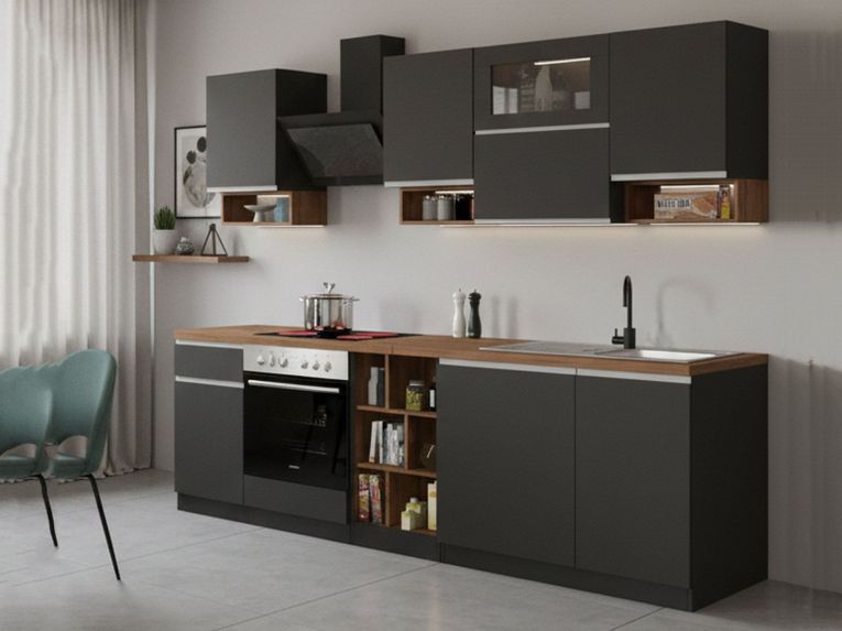 Cucina Grigio Ardesia Marrone Rovere Con cassetti, Elettrodomestici non inclusi, 7 Ante Made in Italy - Attimis