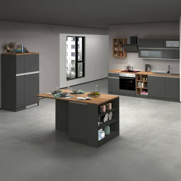 Cucina Grigio Ardesia Marrone Rovere Con cassetti, Elettrodomestici non inclusi, Componibile Made in Italy - Appiah