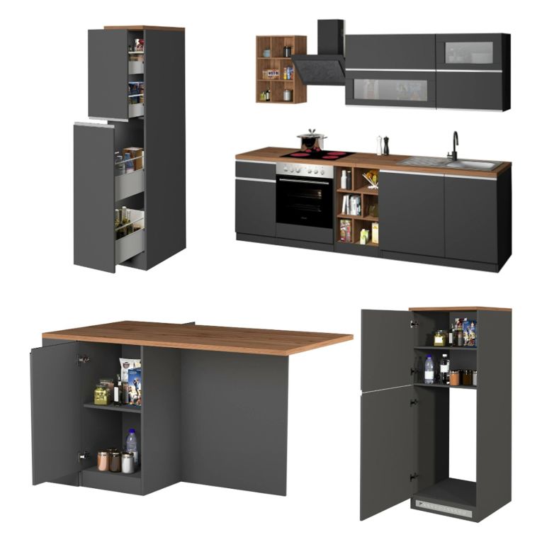 Cucina Grigio Ardesia Marrone Rovere Con cassetti, Elettrodomestici non inclusi, Componibile Made in Italy - Appiah