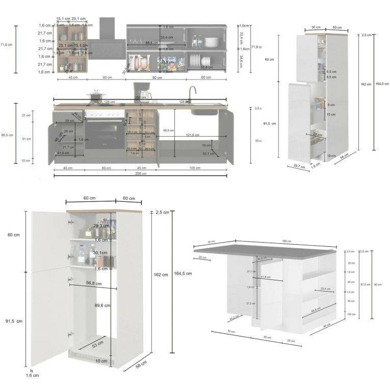 Cucina Grigio Ardesia Marrone Rovere Con cassetti, Elettrodomestici non inclusi, Componibile Made in Italy - Appiah