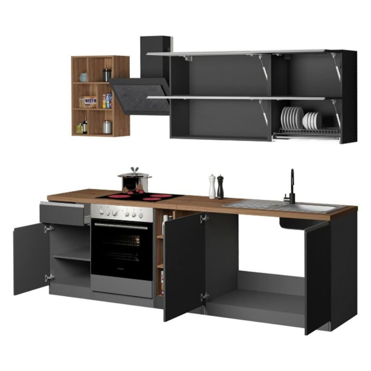 Cucina Grigio Ardesia Marrone Rovere Con cassetti, Elettrodomestici non inclusi, Componibile Made in Italy - Appiah