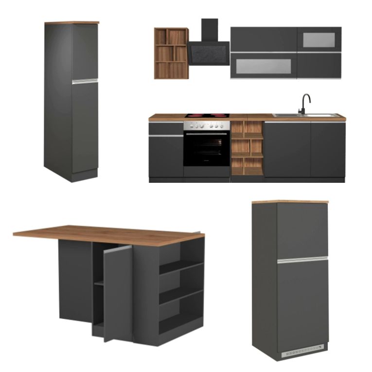 Cucina Grigio Ardesia Marrone Rovere Con cassetti, Elettrodomestici non inclusi, Componibile Made in Italy - Appiah