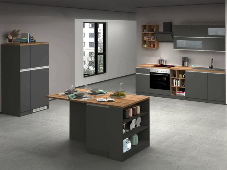 Cucina Grigio Ardesia Marrone Rovere Con cassetti, Elettrodomestici non inclusi, Componibile Made in Italy - Appiah
