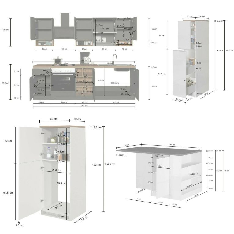 Cucina Grigio Ardesia Marrone Rovere Con cassetti, Elettrodomestici non inclusi, Composizione Made in Italy - Appiah